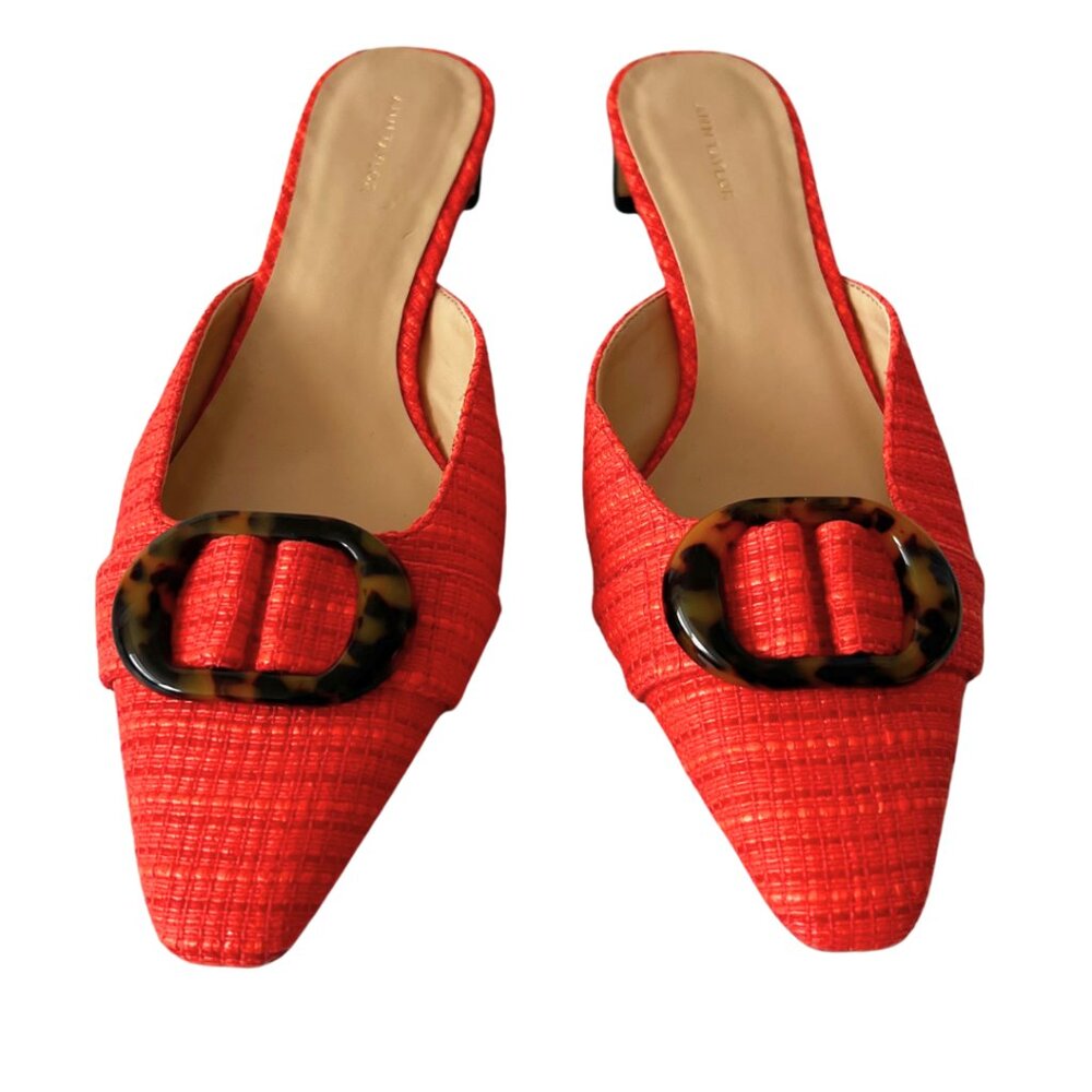 Straw Tortoiseshell Print Buckle Mule Pumps SIZE 8M